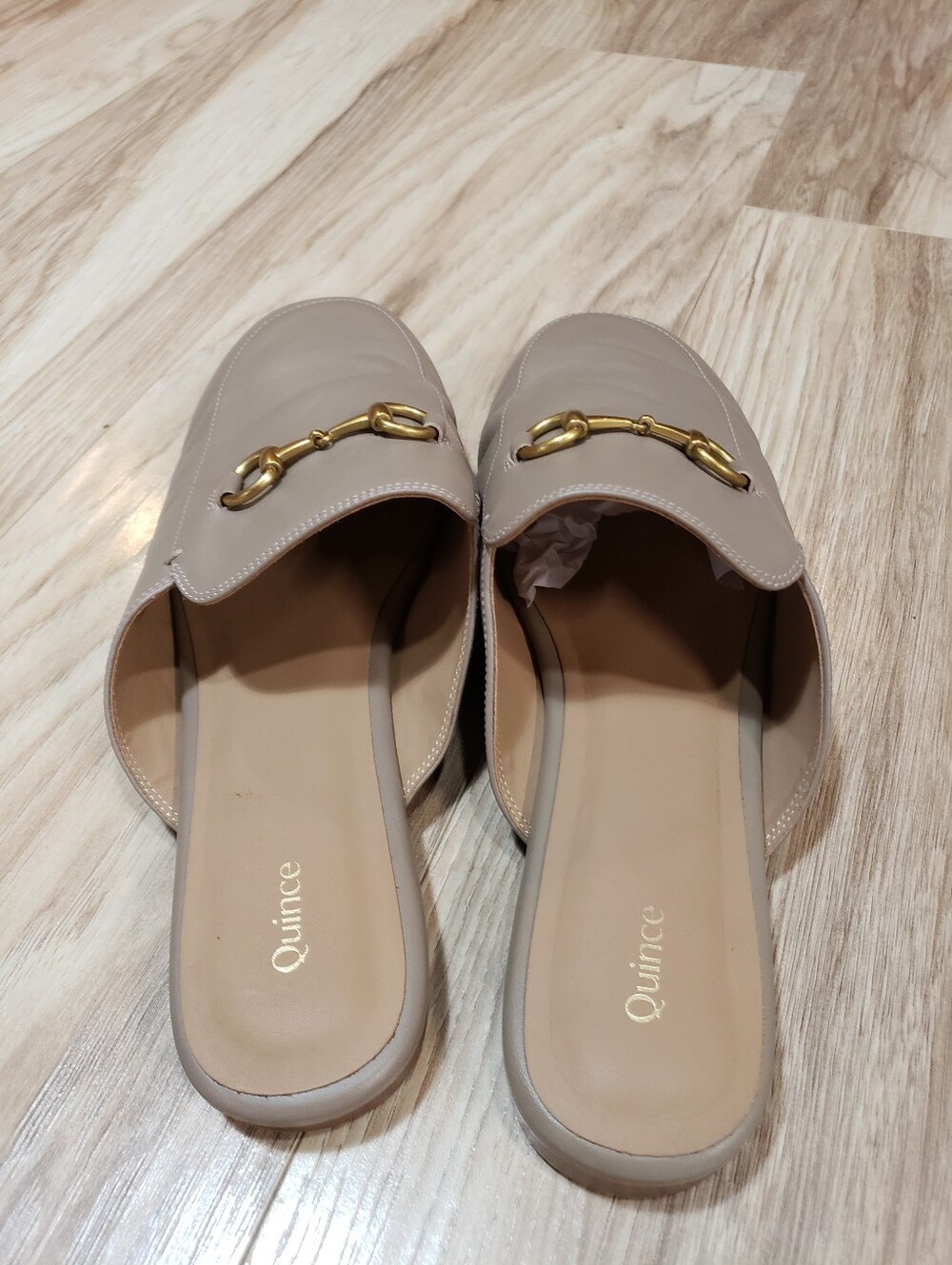 Quince Italian Leather Horsebit Buckle Slip On Mule Loafer Size Women 11 Taupe - Picture 4 of 4